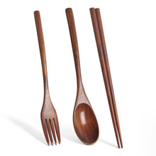 Solid Wood Spoon Fork Chopsticks Set