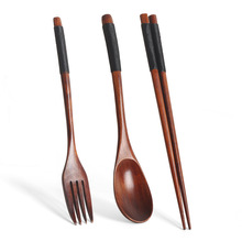 Solid Wood Spoon Fork Chopsticks Set