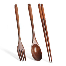Solid Wood Spoon Fork Chopsticks Set