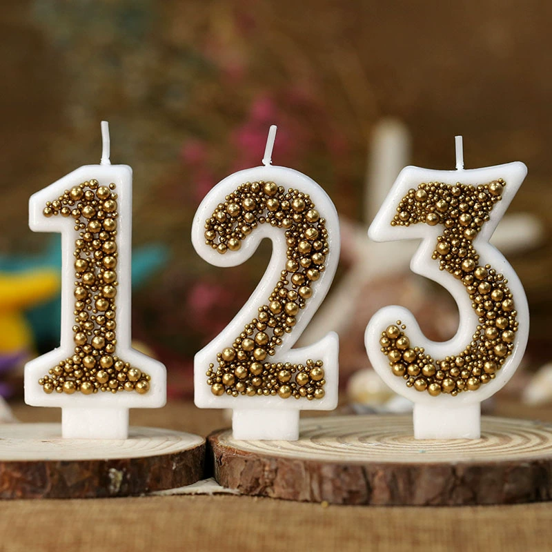 Gold Macaron Bead Number Candle