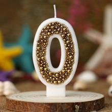 Gold Macaron Bead Number Candle
