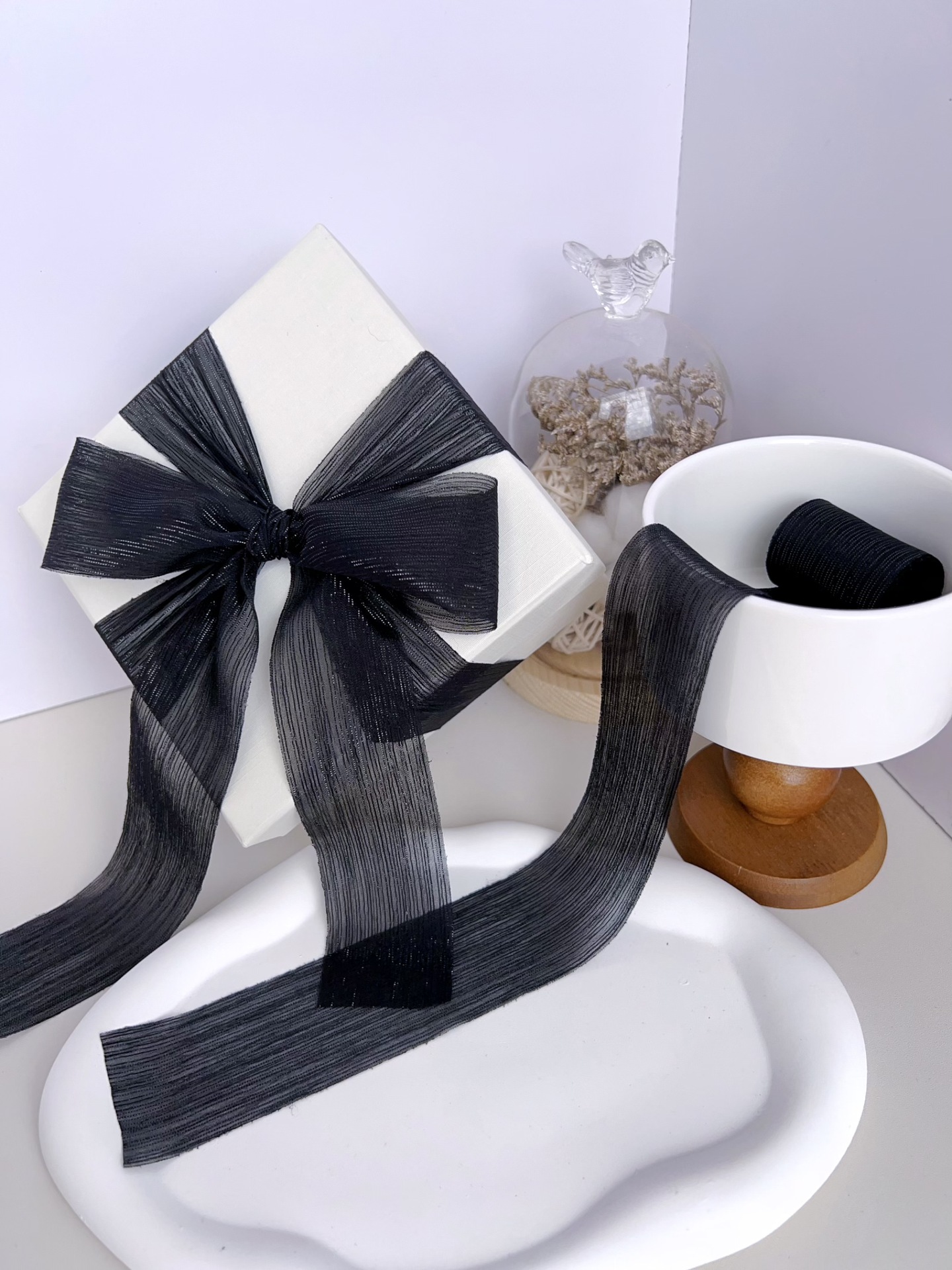 Silver Glitter Chiffon Ruffle Ribbon