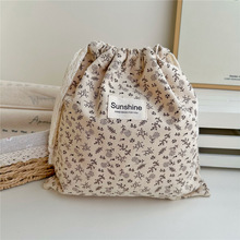 Brushed Cotton Earth Tone Floral Drawstring Pouch