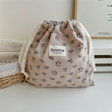 Brushed Cotton Earth Tone Floral Drawstring Pouch