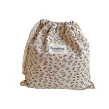 Brushed Cotton Earth Tone Floral Drawstring Pouch