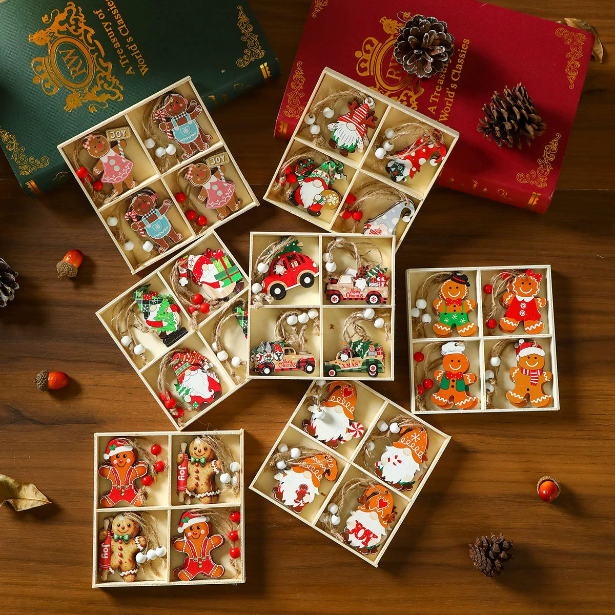 12-Pack Wooden Christmas Ornament Box Set