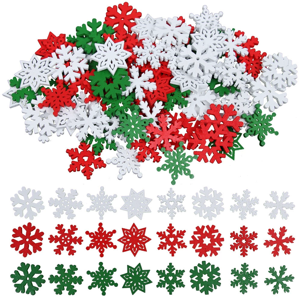 Mixed Red White Green Snowflake Wood Chips