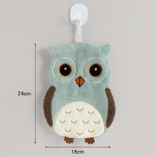 Coral Fleece Owl Cartoon Hanging Towel