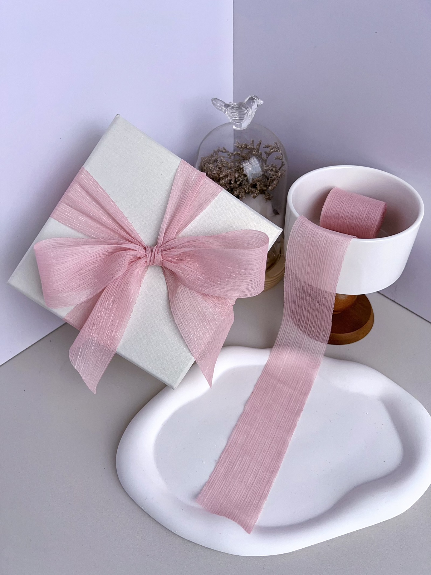 Silver Glitter Pleated Mesh Ribbon
