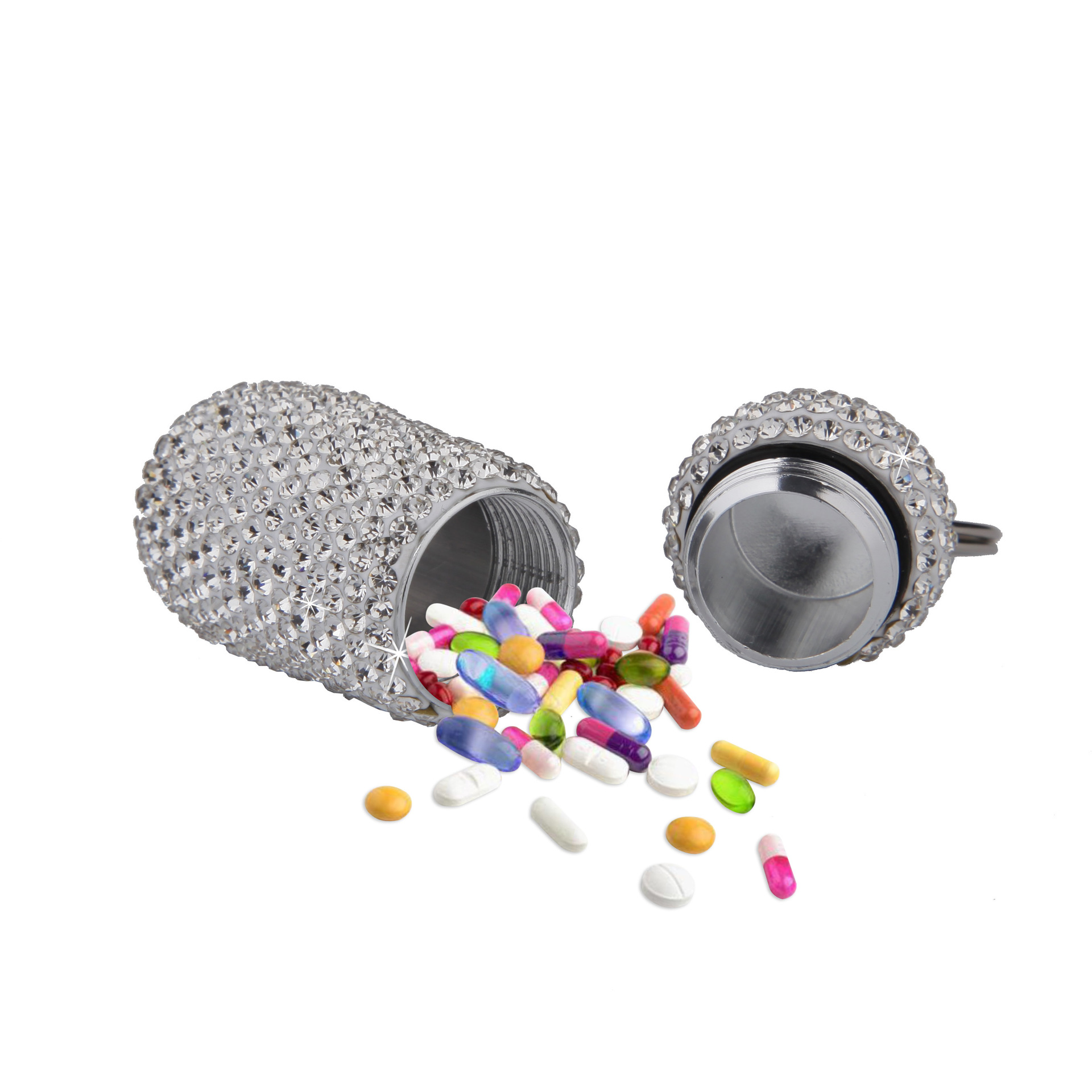 Diamond-Encrusted Aluminum Pill Bottle