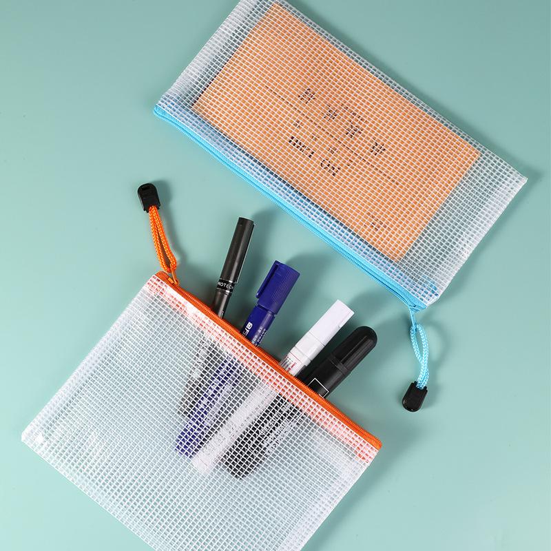 A4 Transparent Grid Zipper File Bag