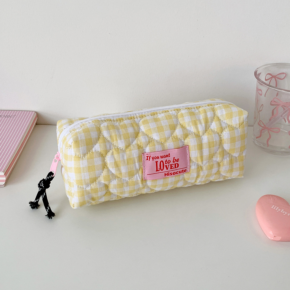 Korean Plaid Pencil Case Cute Stationery Pouch Wash Bag Organizer